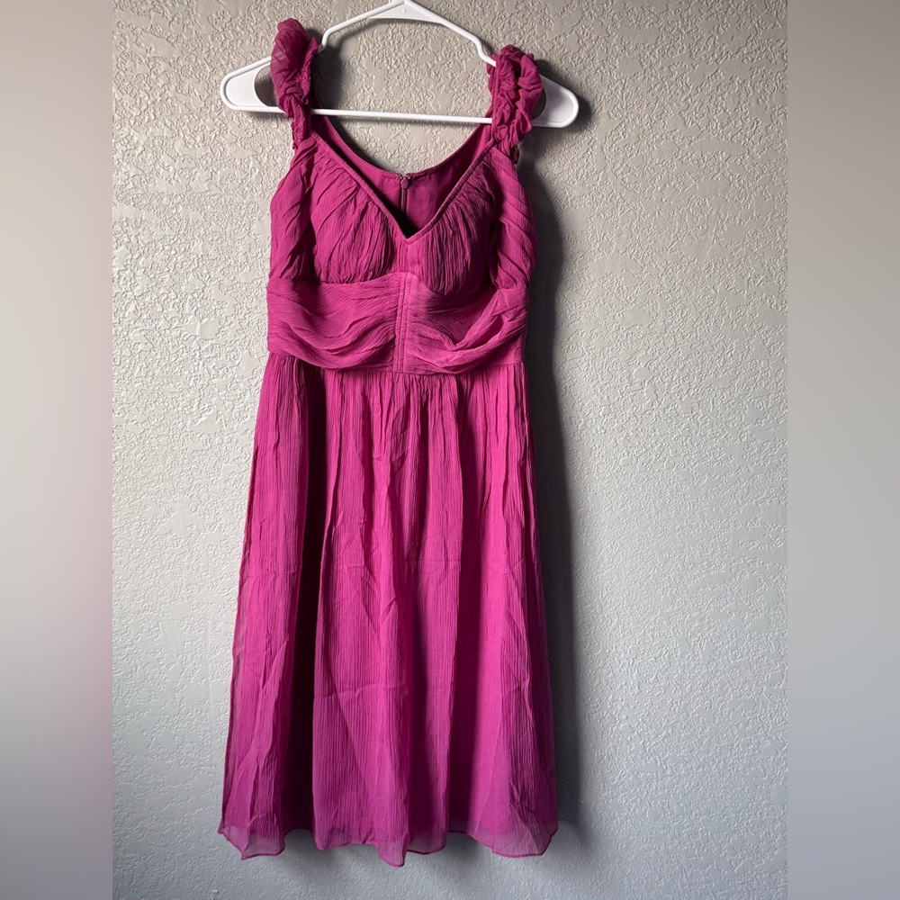100% Silk Fuchsia pink mini Dress sz 4 coquette wedding occasion romantic
